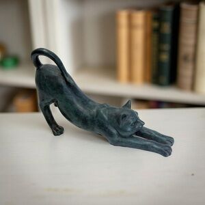 Elegant Green Cat Stretching Figurine